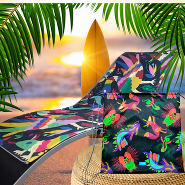 Set of Towel  and Drawstring Gym Bag Mexican Fantasy