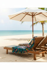 Colorful skull designbeach towel with intricate patterns on a white background